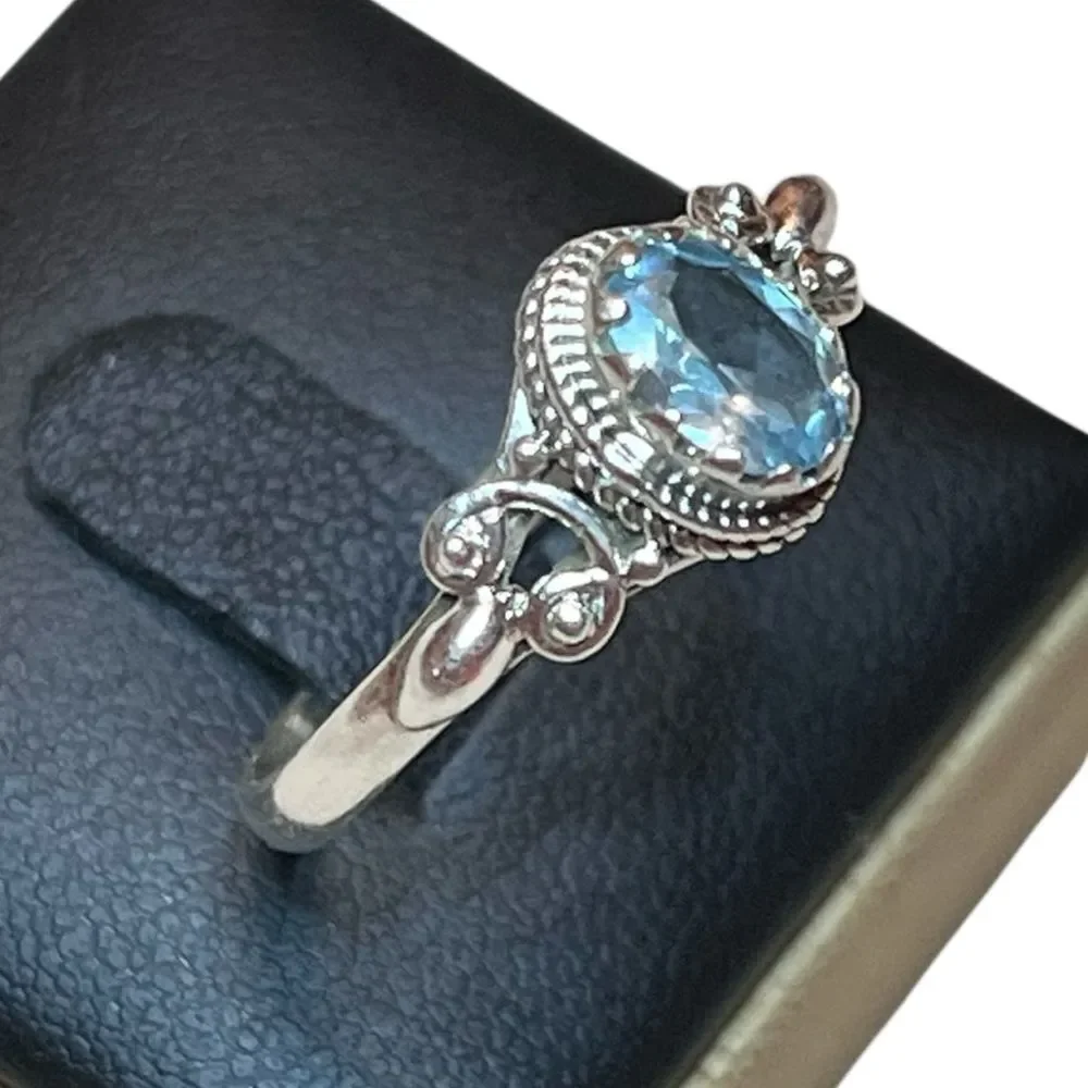 Elegant Sterling Silver and Blue Topaz Gemstone Ring Size 10